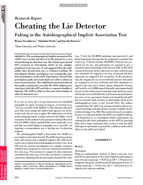 (PDF) Cheating the Lie Detector Faking in the Autobiographical Implicit ...