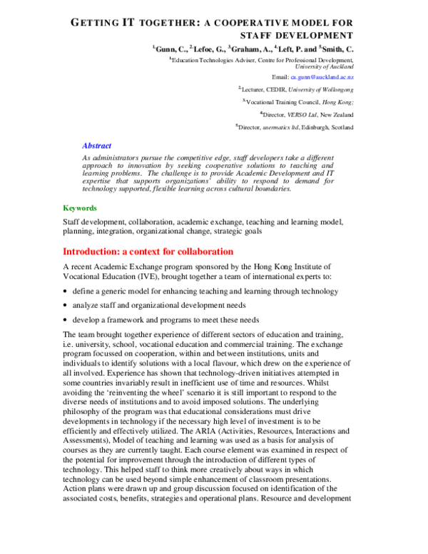 (PDF) Getting IT together: A cooperative model for staff development