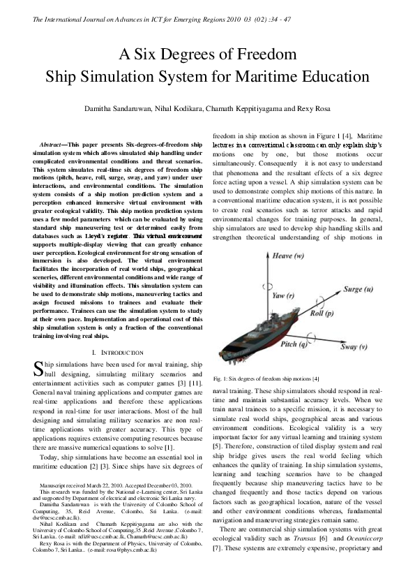 (PDF) A Ship Simulation System for Maritime Education