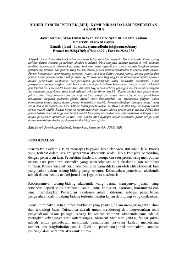 Pdf Model Forum Intelek Mfi Komunikasi Dalam Penerbitan Akademik Dr Syamsul Bahrin Zaibon Academia Edu