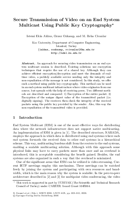 (PDF) Secure transmission of video on an end system multicast using ...