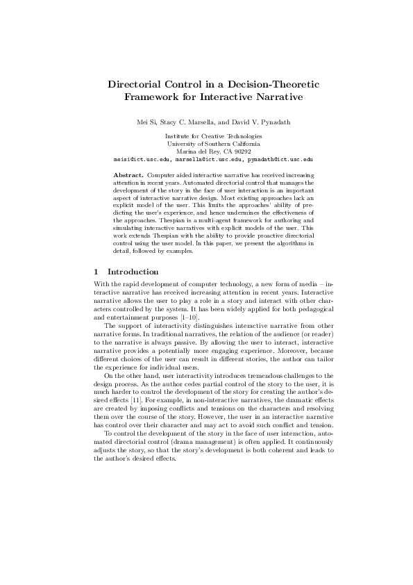 (PDF) Directorial control in a decision-theoretic framework for ...