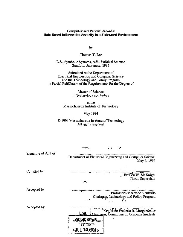Pdf Computerized Patient Records Role Based Information Security In