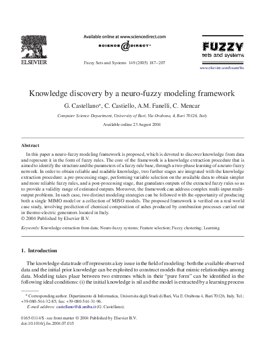 (PDF) Knowledge discovery by a neuro-fuzzy modeling framework