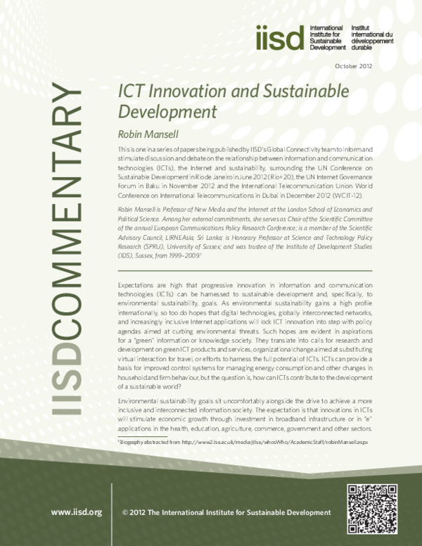 (PDF) ICT innovation and sustainable development
