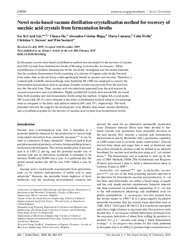 (PDF) Novel resinbased vacuum distillationcrystallisation method for