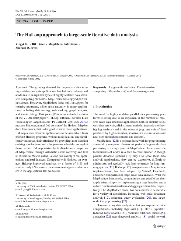 (PDF) The HaLoop approach to large-scale iterative data analysis