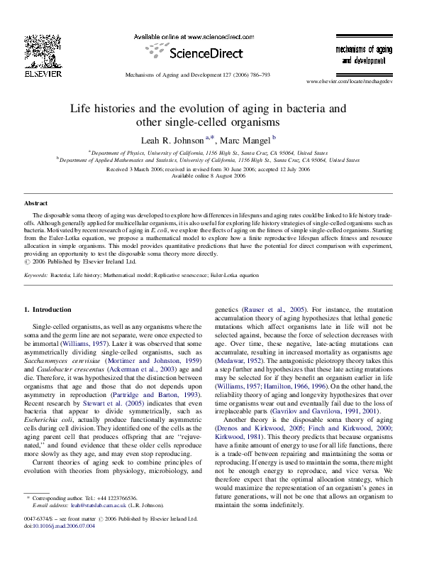 (PDF) Life histories and the evolution of aging in bacteria and other ...