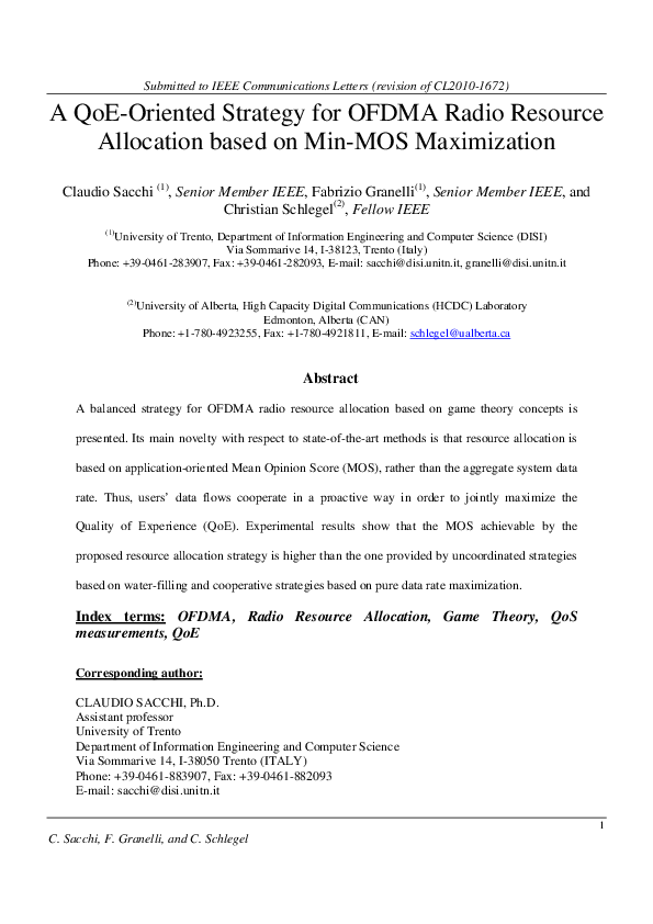 (PDF) A QoE-Oriented Strategy for OFDMA Radio Resource Allocation Based ...