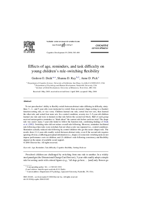(PDF) Effects of age, reminders, and task difficulty on young children ...