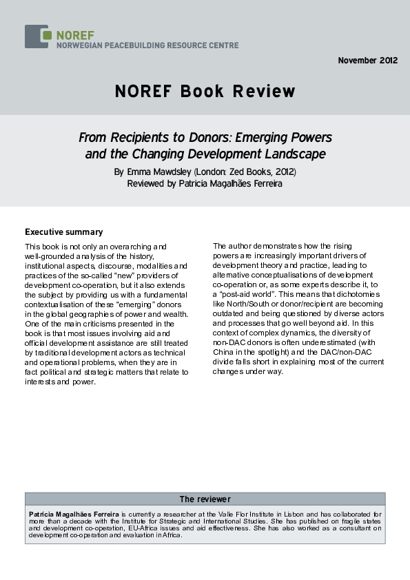From Recipients to Donors: Emerging Powers and the Changing Development Landscape