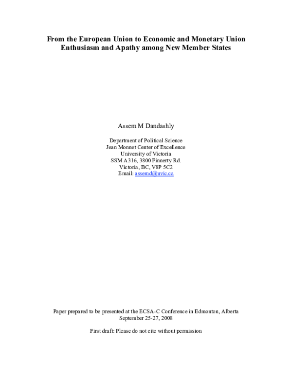 (PDF) From the European Union to Economic and Monetary Union Enthusiasm ...