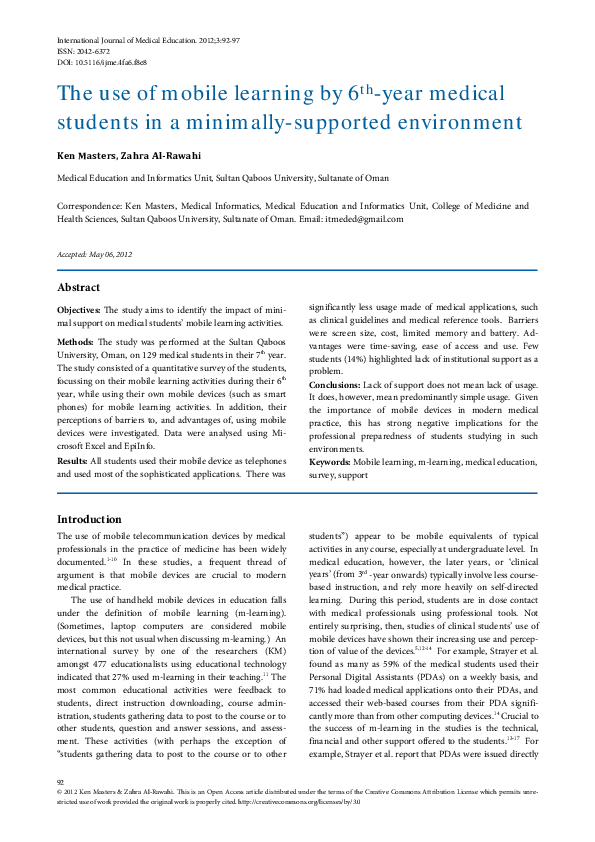 (PDF) The use of mobile learning by 6th-year medical students in a ...
