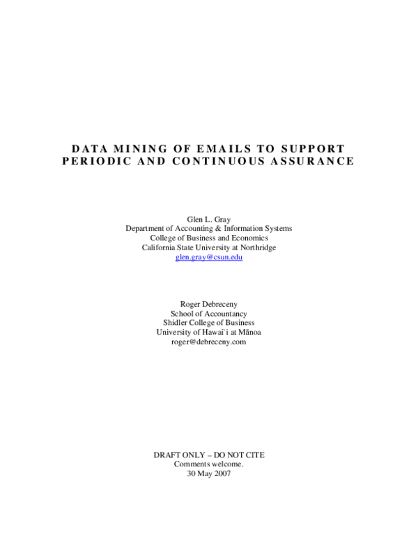 (PDF) Data Mining Of Emails To Support Periodic And Continuous Assurance