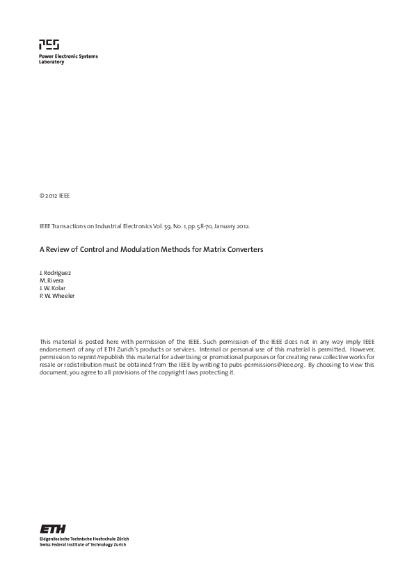 (PDF) A review of control and modulation methods for matrix converters