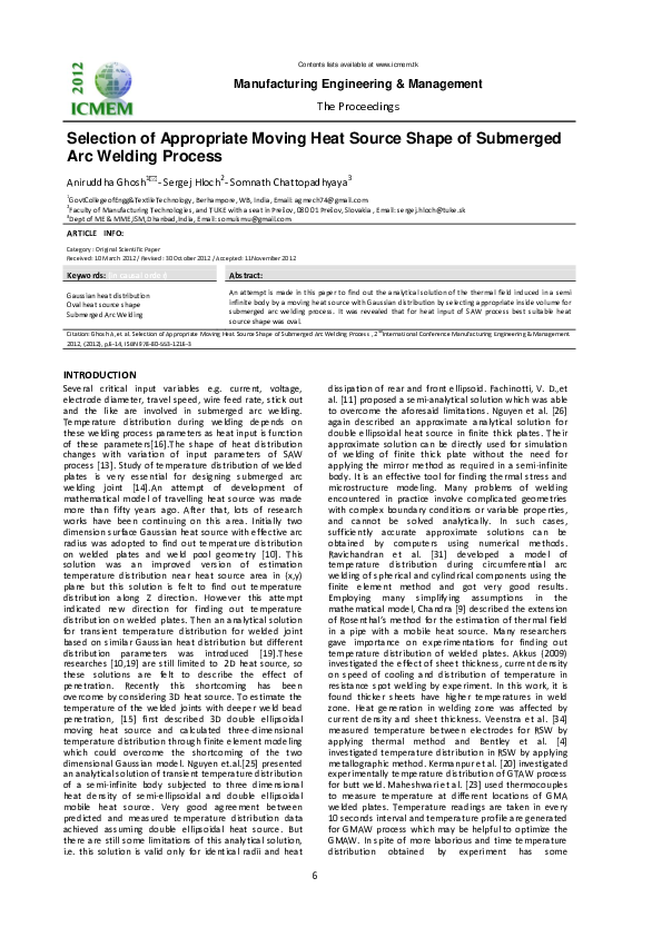 (PDF) Selection of Appropriate Moving Heat Source Shape of Submerged ...