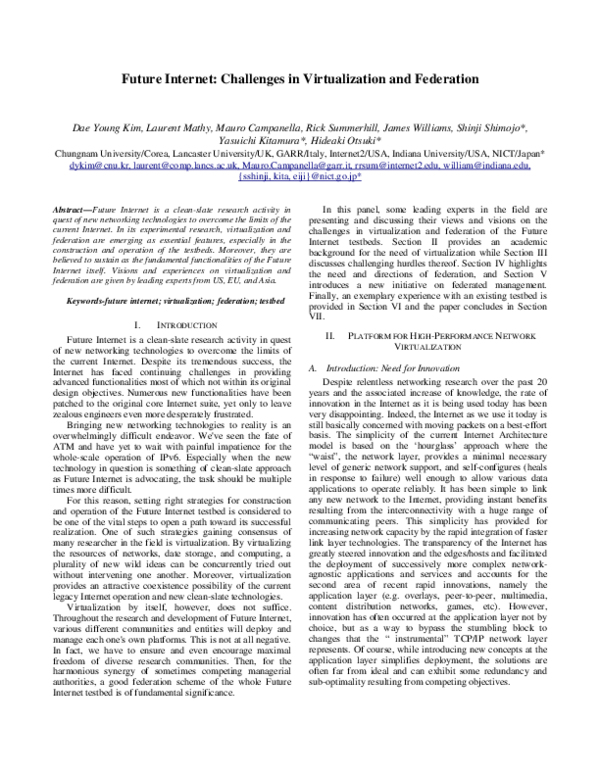 (PDF) Future internet: Challenges in virtualization and federation