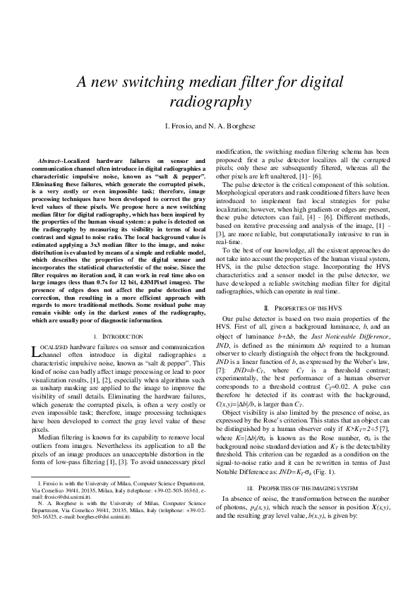 (PDF) A new switching median filter for digital radiography Iuri Frosio Academia.edu