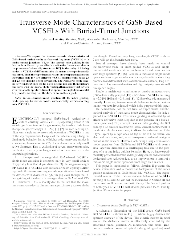 (PDF) Transversemode characteristics of GaSbbased VCSELs with buried