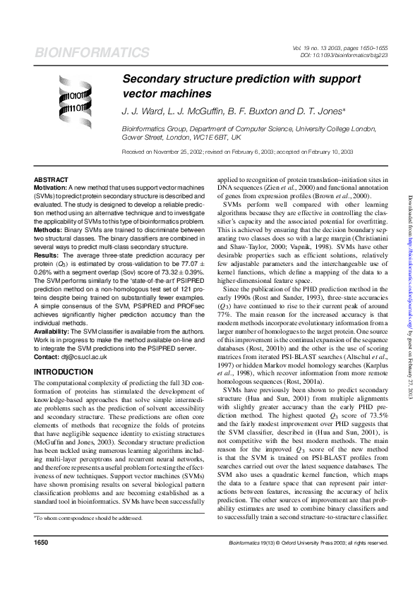 (PDF) Secondary structure prediction with support vector machines