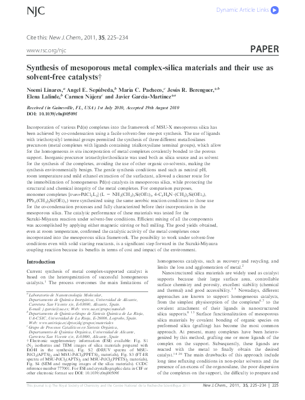 (PDF) Synthesis of mesoporous metal complex-silica materials and their ...