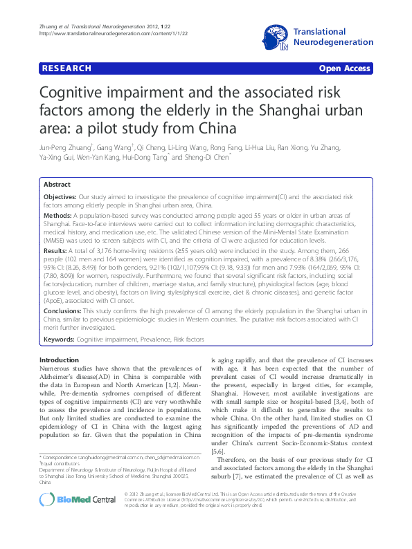 (PDF) Cognitive impairment and the associated risk factors among the ...