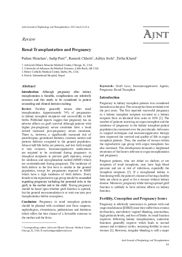 (PDF) Renal Transplantation and Pregnancy