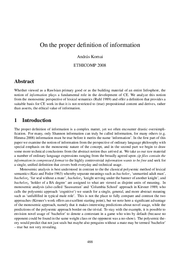(PDF) On the proper definition of information