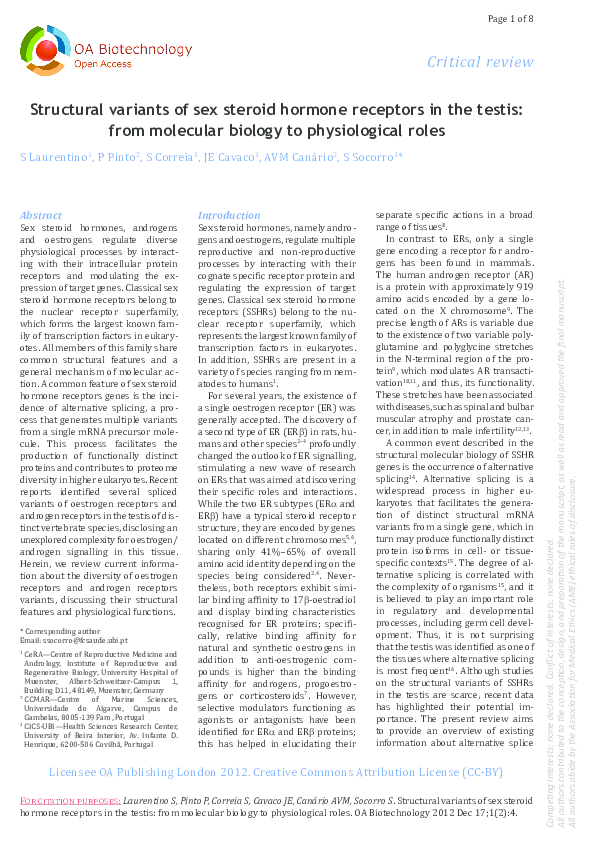 (PDF) Structural variants of sex steroid hormone receptors in the ...