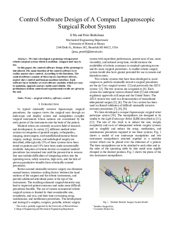 (PDF) Control software design of a compact laparoscopic surgical robot ...