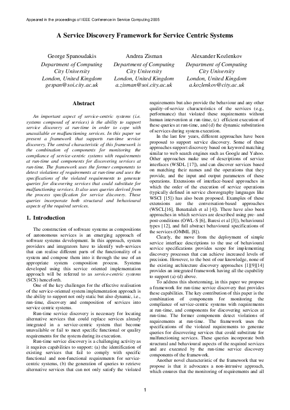 (PDF) A service discovery framework for service centric systems