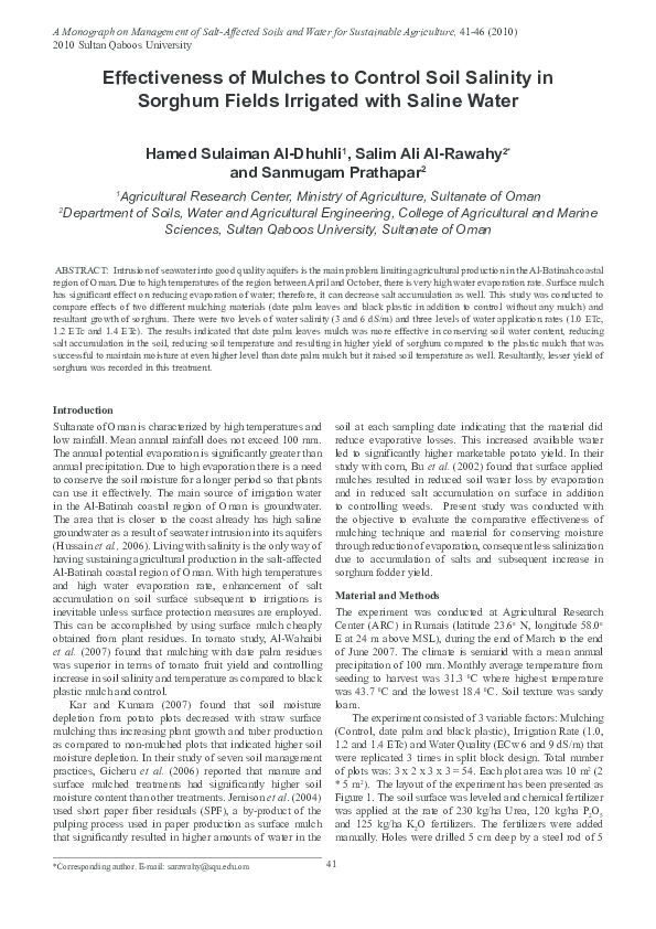(PDF) Effectiveness of mulches to control soil Salinity in Sorghum ...