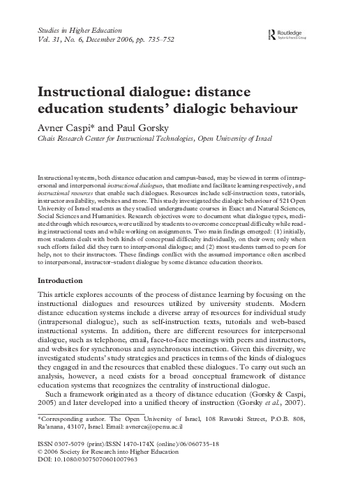 (PDF) Instructional dialogue: distance education students’ dialogic ...