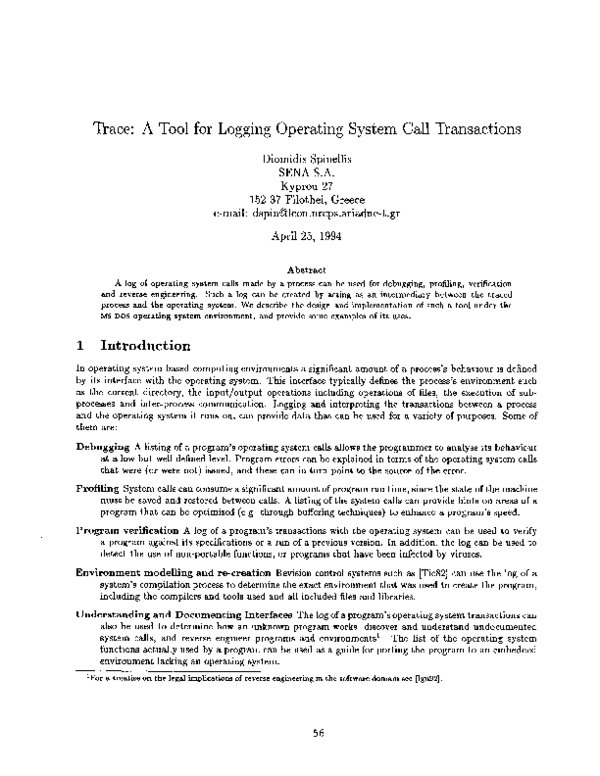 (PDF) Trace: A tool for logging operating system call transactions