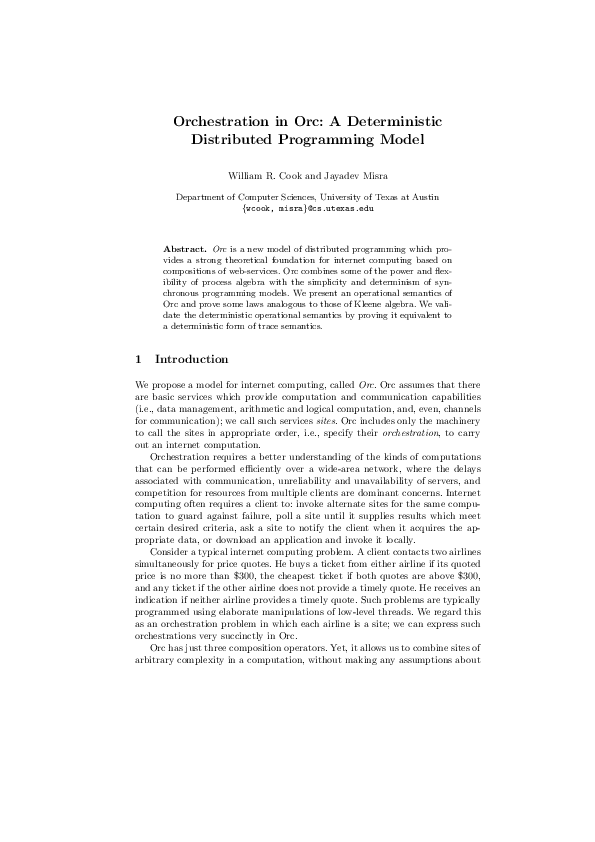 (PDF) Orchestration in Orc: A Deterministic Distributed Programming Model