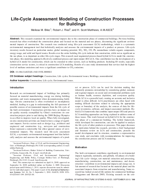 (PDF) Life-cycle assessment modeling of construction processes for ...