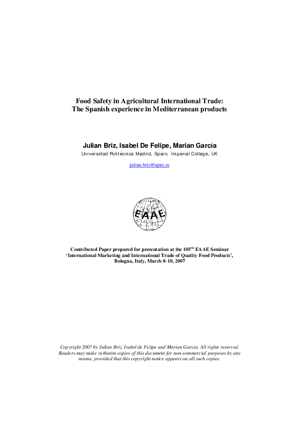 (PDF) Food safety in international trade The Spanish experience in Mediterranean products