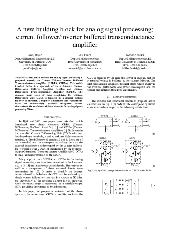 (PDF) A new building block for analog signal processing current