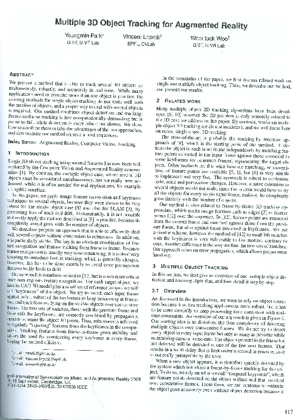 (PDF) Multiple 3D Object tracking for augmented reality
