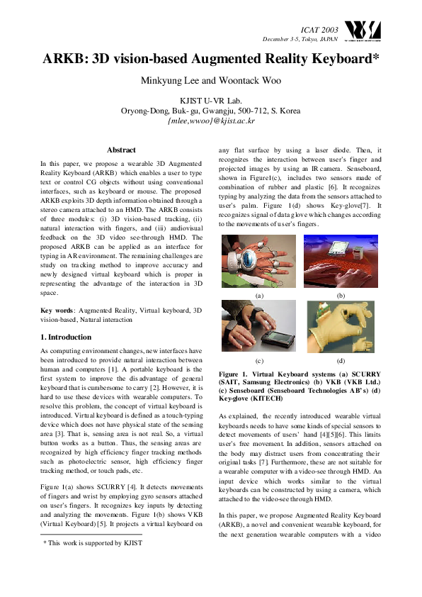 (PDF) ARKB 3d visionbased augmented reality keyboard Woontack Woo Academia.edu