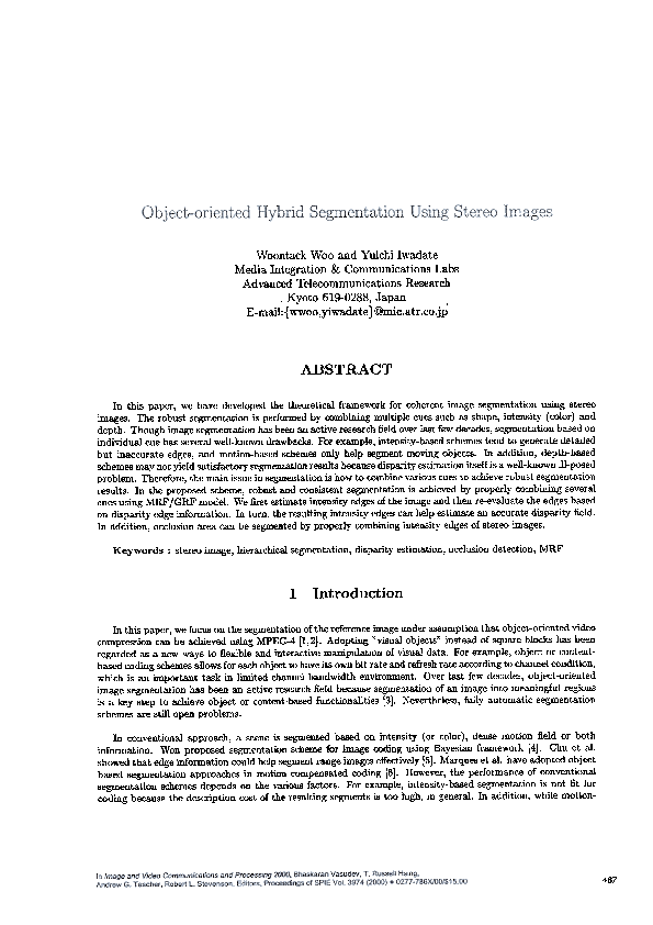 (PDF) Object-oriented hybrid segmentation using stereo images