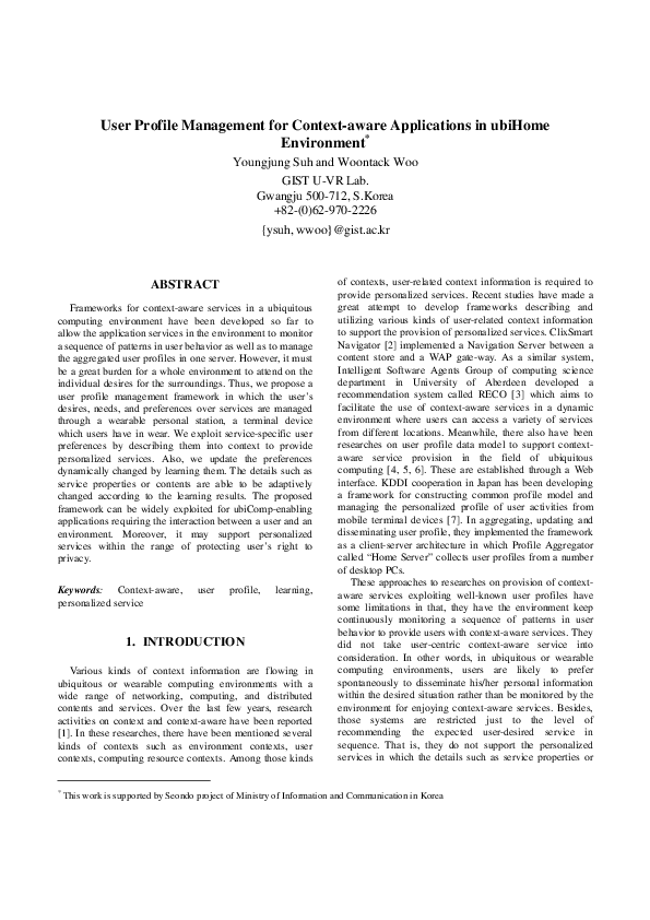 (PDF) User Profile Management for Contextaware Applications for ubiHome ...