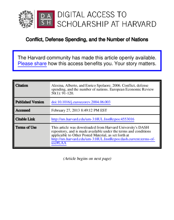 Conflict, defense spending, and the number of nations