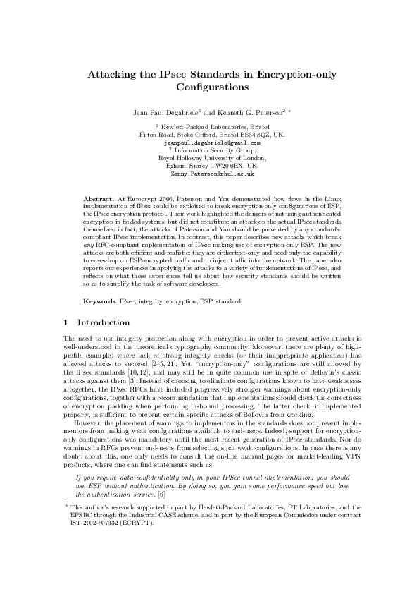 (PDF) Attacking the IPsec standards in encryption-only configurations