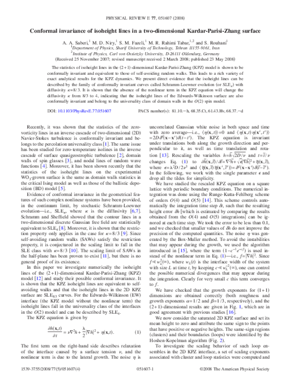 (PDF) Conformal invariance of isoheight lines in a two-dimensional ...