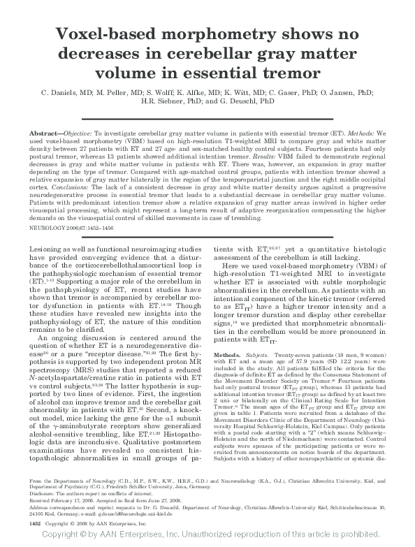 (PDF) Voxel-based morphometry shows no decreases in cerebellar gray ...