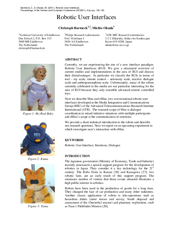 (PDF) Robotic user interfaces