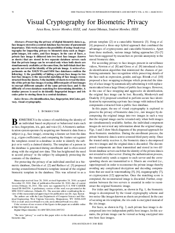 PDF) Visual cryptography for biometric privacy