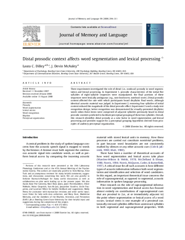 (PDF) Distal prosodic context affects word segmentation and lexical ...