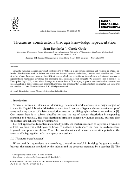 (PDF) Thesaurus construction through knowledge representation Sean